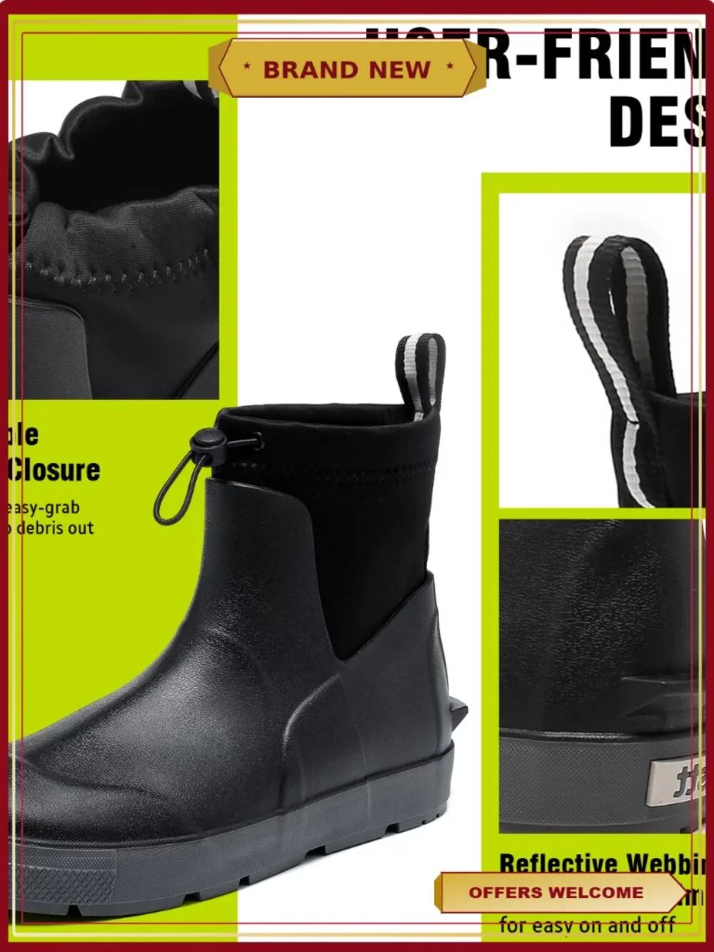 Waterproof Rubber Deck Boots Non-Slip Men's Fishing Boating Work Shoes